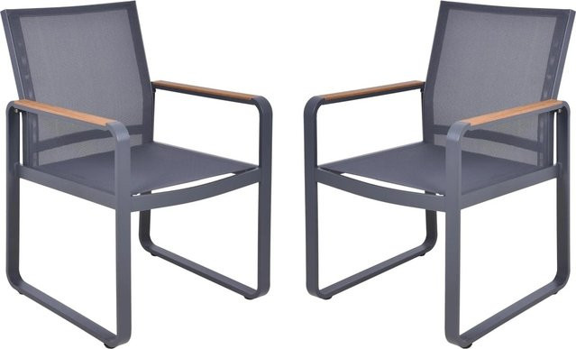 DELUKE Gartenstuhl 2er Set KETIL aus Teak und Aluminium in Anthrazit mit Textilene-Gewebe und Armlehnen, wetterfest - Bild 1