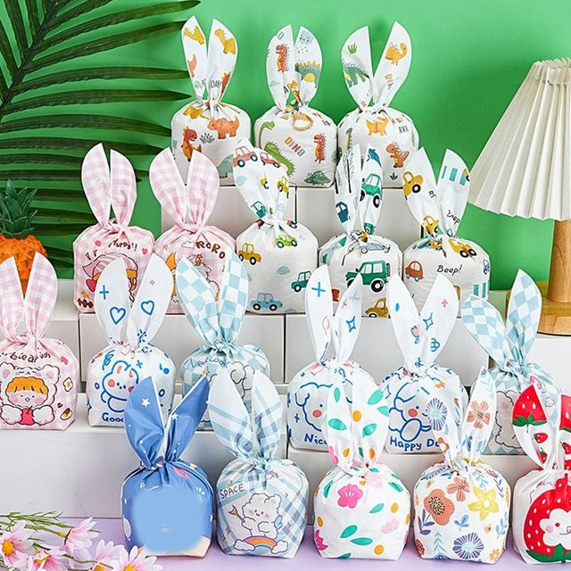 50 Stück bunte Süßigkeitentüten mit Hasenohren-Design aus Kunststoff für Ostern und festliche Anlässe - Bild 1