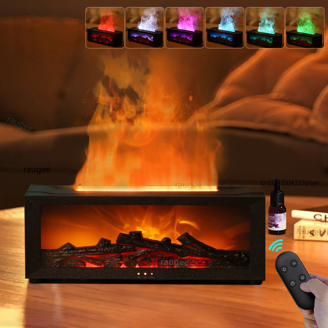 raugee Aroma Diffusor mit Flammen-Effekt und LED-Licht in Schwarz inklusive Fernbedienung - Bild 1