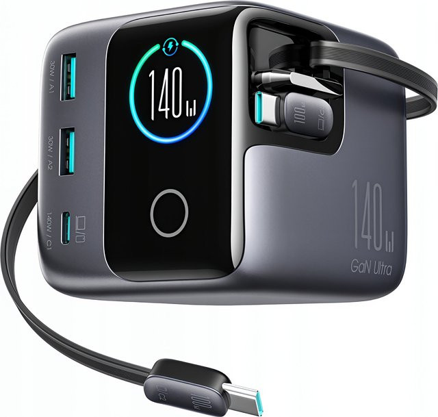 Joyroom Podix JR-TRD01 Ladestation mit 140W GaN und 5 Ports inklusive 2 einziehbarem USB-C Kabel, Grau - Bild 1