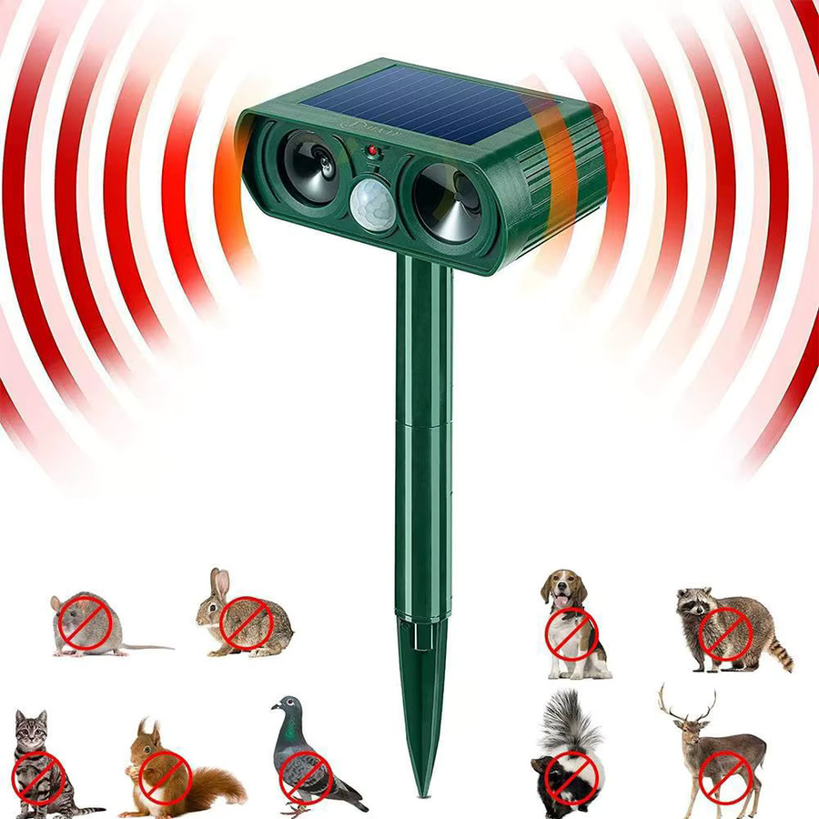 KITPIPI Solar Ultraschall-Tierabwehr mit LED-Licht und Alarm für Garten und Outdoor, Farbe: Grün - Bild 6