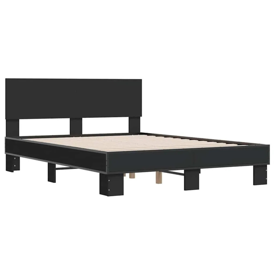 vidaXL Bettgestell aus Holzwerkstoff und Metall in Schwarz Matt, B/T/H: 123 x 123 x 81 cm - Bild 2