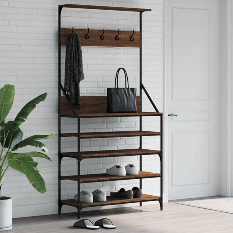 Vidaxl Garderobenständer mit Schuhablage in Braun, Industrial Design, B/T/H: 90 x 34 x 184 cm - Bild 1