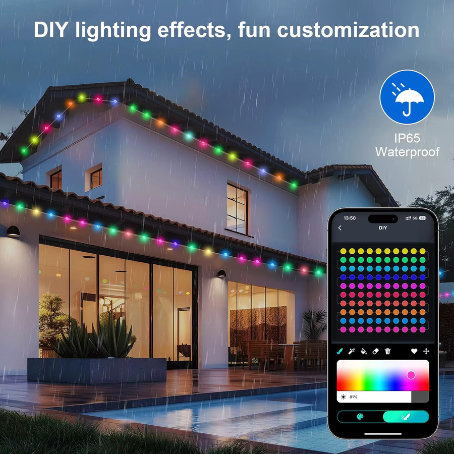 RGB Globus-Lichterkette mit Smart-App-Steuerung und USB-Anschluss, Multicolor Feenlichterkette für Innen und Außen, 10 m - Bild 4