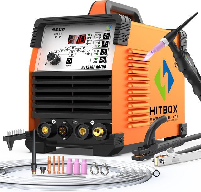 HITBOX HBT250P AC/DC Aluminium 6in1 TIG-Schweißgerät mit HF TIG/MMA ARC Stick IGBT Inverter, Farbe: Orange - Bild 1