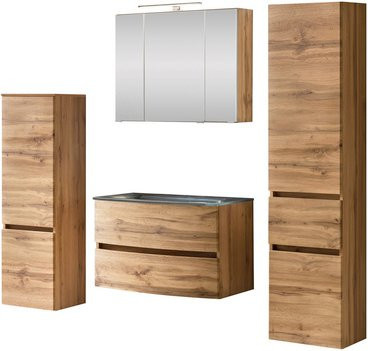 HELD MÖBEL Waschtisch-Set KOPENHAGEN in 7-teiliger Ausführung, modern, braun, Wandmontage mit LED-Beleuchtung und Soft-Close-Türen, B/T/H: 180 x 40 x 35 cm - Bild 1