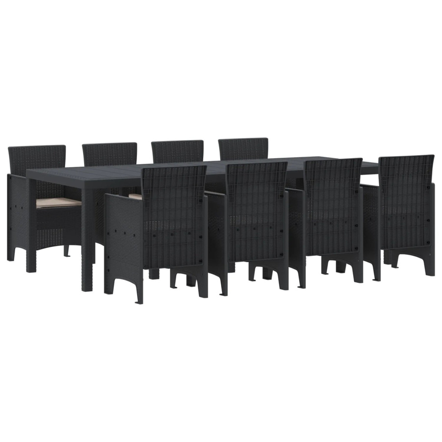 vidaXL 9-tlg Garten-Essgruppe aus Poly Rattan mit Kissen in Anthrazit und Schwarz - Bild 2