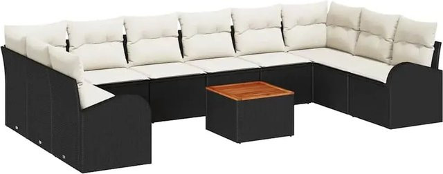 vidaXL Garten-Sofa-Set aus Poly Rattan in Schwarz mit 11-teiligem Set inklusive Kissen und Tisch in U-Form - Bild 1