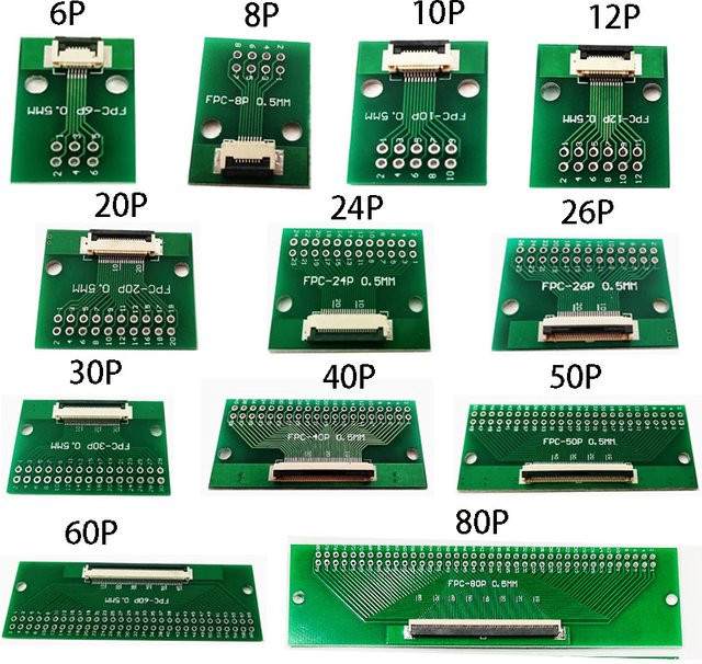 ChengHaoRan FPC FFC Stecker SMT auf 2,54mm Pitch, 0,5mm Abstand, Farbe: Grün - Bild 1