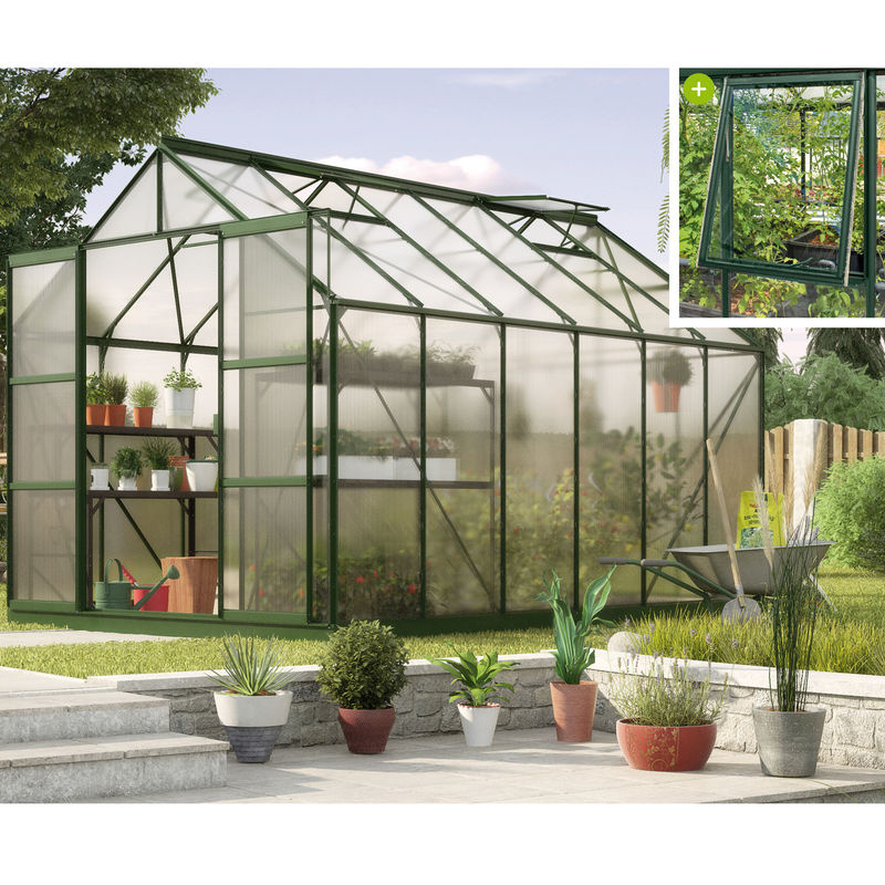 Vitavia Gewächshaus Jupiter 9900 in Smaragdgrün mit Polycarbonat-Platten und Doppelschiebetür, 9,9 m² - Bild 4