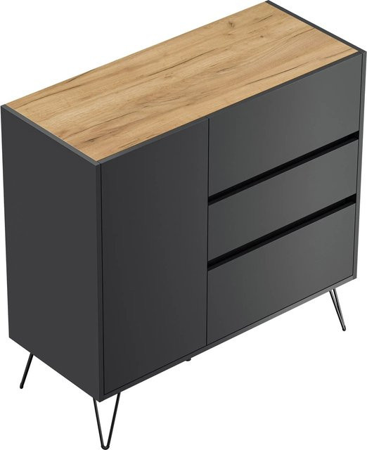 Posseik Sideboard Industrial mit 3 Schubladen und 1 Tür in Grafit und Eiche, Breite: 100 cm - Bild 1