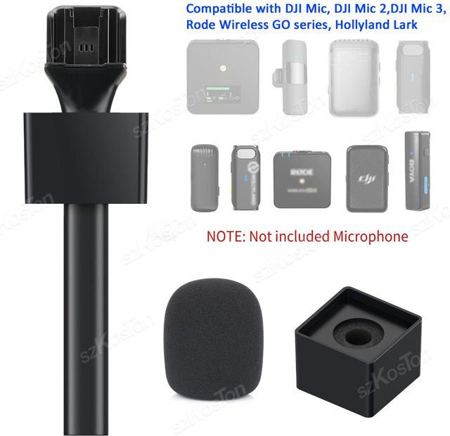 SZKOSTON Wireless Lavalier Mikrofon Handheld Stick Griff Adapter für DJI Mic2 Mic3 und Rode Wireless GO in Schwarz - Bild 1