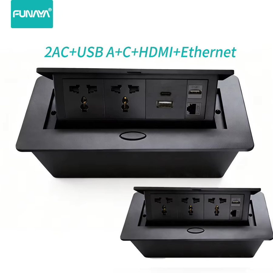 FUNAYA Universelle Pop-Up-Steckdose in Schwarz mit USB-A, USB-C, Ethernet/LAN und HDMI Anschlüssen, 13A 3500W Desktop-Büro-Steckdose - Bild 4