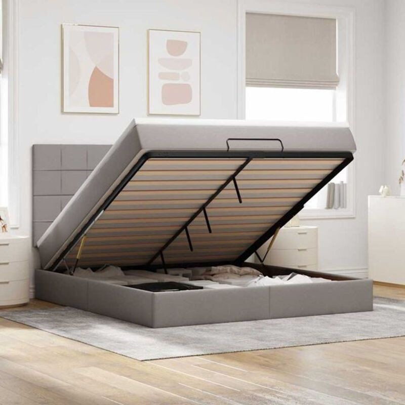 vidaxl Ottoman Polsterbett mit Matratze und LED-Beleuchtung in Taupe Meliert, B/T/H: 180 x 200 x 128 cm - Bild 1