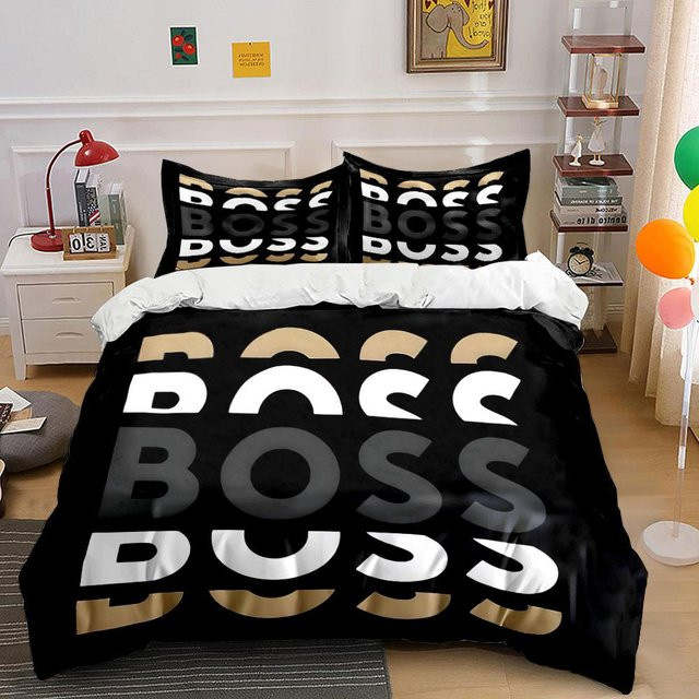 Cozy Silk Bettwäsche-Set mit BOSS Print in Schwarz, bestehend aus 1 Bettbezug und 2 Kissenbezügen, B/T/H: 200 x 200 cm - Bild 1