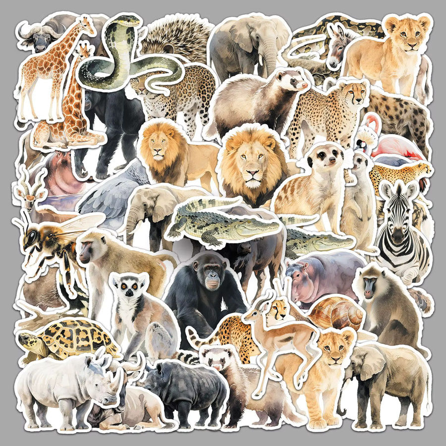 Afrikanische Tier-Cartoon-Aufkleber, 50-teiliges Set, Giraffe Elefant - Bild 2