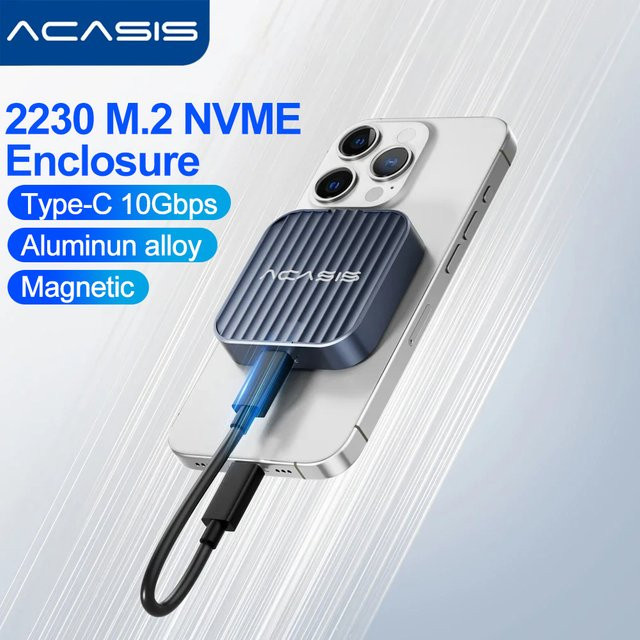 Acasis Magnetisches M.2 2230 NVMe SSD-Gehäuse USB-C 3.1 mit 10Gbps für Laptop und iPhone 15 Pro, Blau - Bild 1