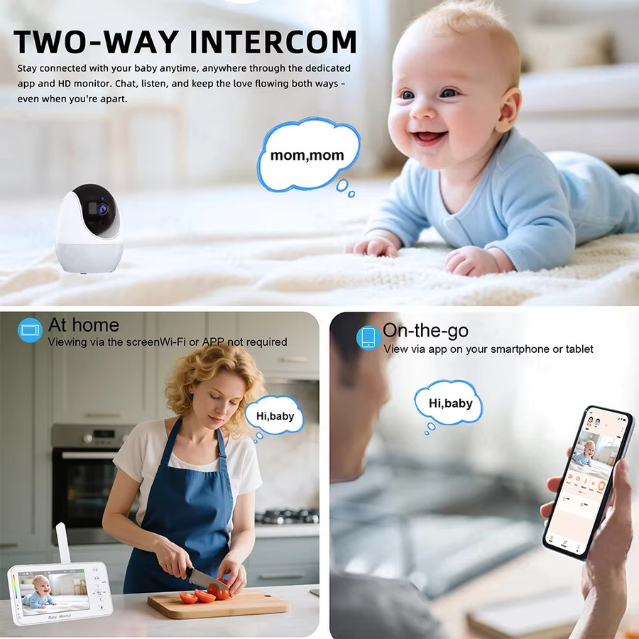 Cdycam WiFi Babyphone mit 4,3-Zoll-Display und App-Steuerung, 1080P Nachtsicht, PTZ Kamera in Weiß - Bild 4