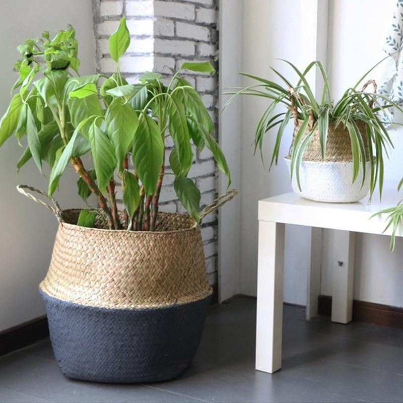 Faltbarer Rattan-Aufbewahrungskorb im Boho-Stil für Pflanzen und Organizer, Farbe: Weiß, Größe: XS - Bild 2