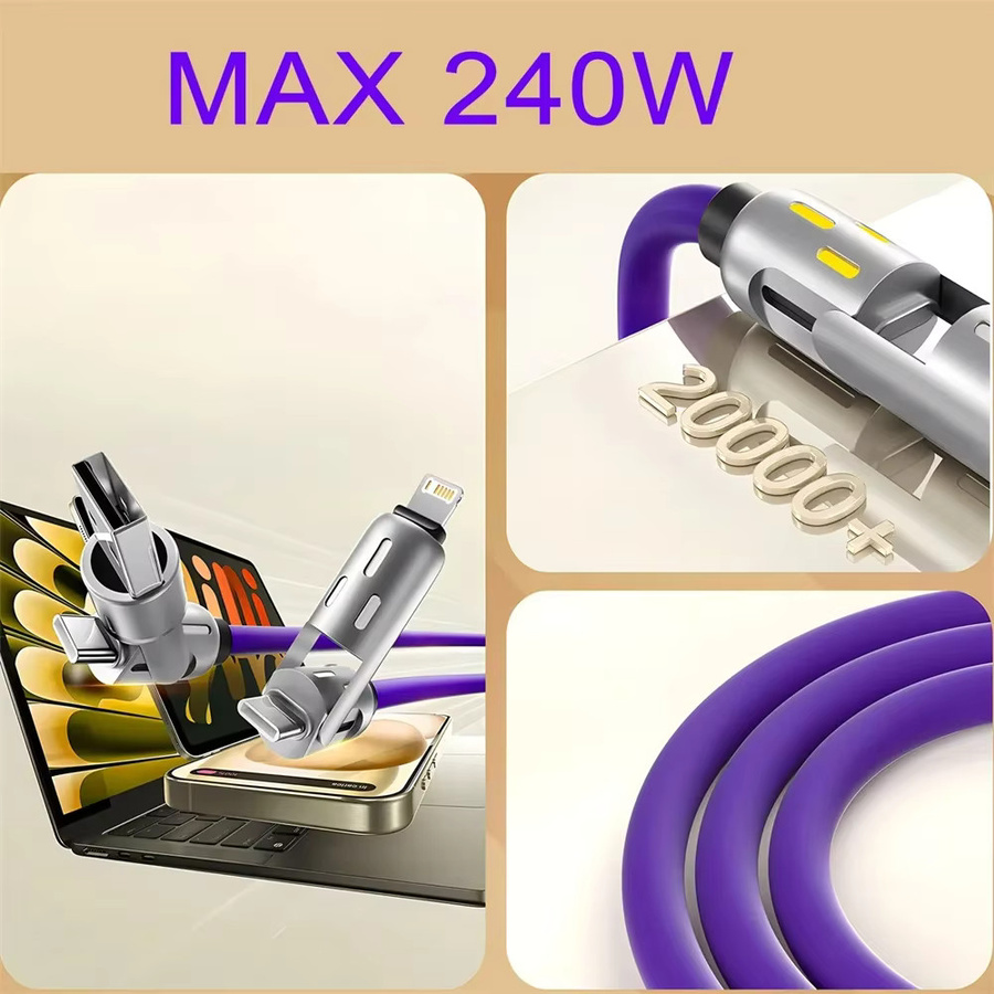 4-in-1 240W USB-C Schnelllade-Datenkabel Multifunktions-Ladekabel in Lila - Bild 2