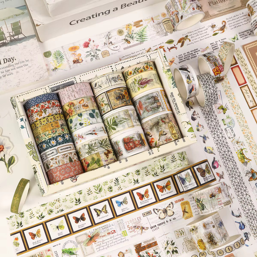 24 Rollen Vintage Washi Tape Set in Multicolour für DIY Dekorationen und Geschenke - Bild 2