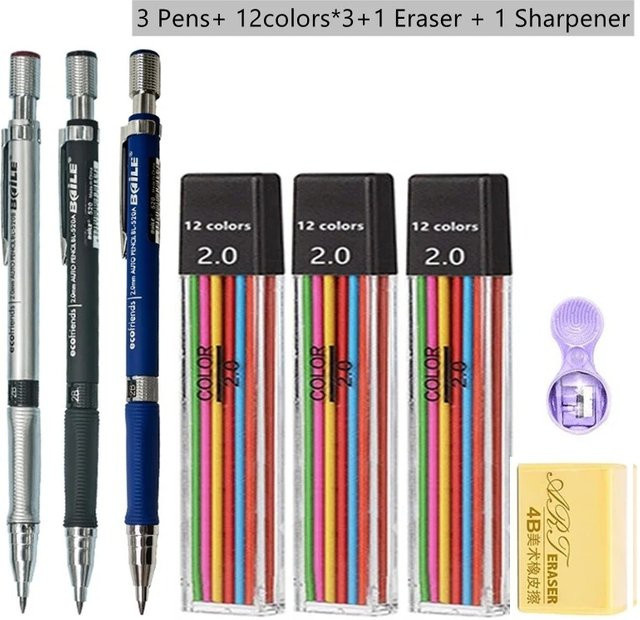 2-9-teiliges Set automatischer Druckbleistifte mit 2,0 mm Minen in Schwarz für Schule und Zeichnen - Bild 1