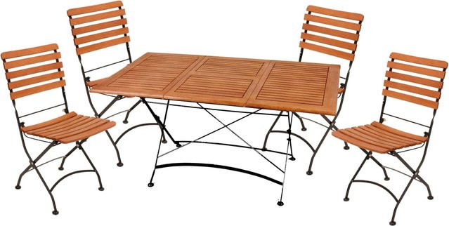DELUKE Garten-Sitzgruppe TOR 5-tlg. aus Eukalyptus und Stahl in Schwarz, moderne Gartengarnitur mit ausziehbarem Tisch und Stühlen ohne Armlehnen - Bild 1