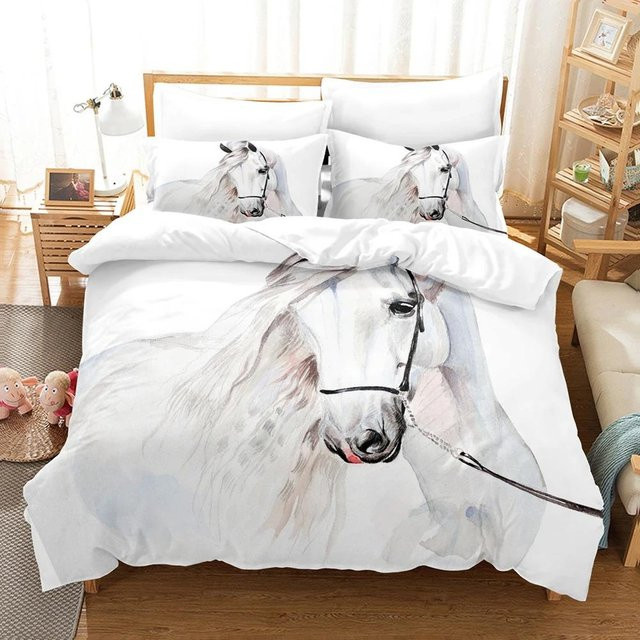 JMG Household Supplies Pferde Bettwäsche Set mit 3D-Tierprint, 3-teilig, Weiß, B/H: 240 x 220 cm - Bild 1