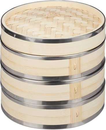 Relaxdays Dampfgarer aus Bambus in Natur Beige mit 3 Etagen
