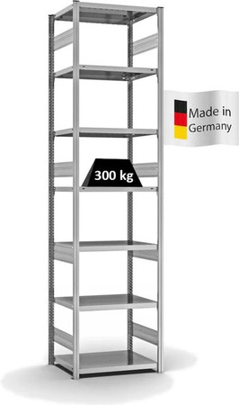 PROREGAL Fachbodenregal Stecksystem T-Profil Heavy-Duty Grundregal, 7 Ebenen, verzinkt, Farbe: Silber, H x B x T: 300 x 75 x 50 cm