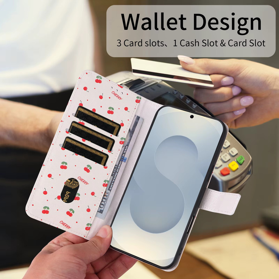 Flip Cover Kunstleder Schutzhülle im Brieftaschen-Stil für Samsung Galaxy S26 Ultra, S25, S24, S23, S22, S21Fe in Weiß - Bild 4