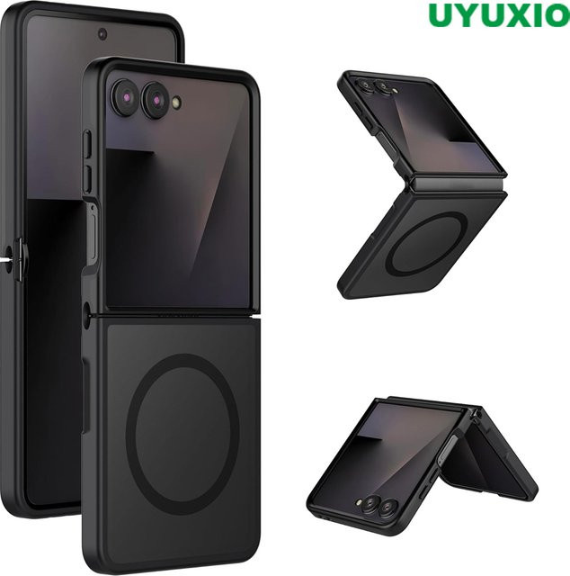 UYUXIO Transparente Magnetische Handyhülle für Samsung Galaxy Z Flip 7, Robuste und Schlanke Schutzhülle mit Magnet für kabelloses Laden, Schwarz - Bild 1