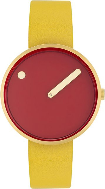 Picto Armbanduhr, Quarz, Edelstahl, Leder, Rot, 34 mm, Unisex - Bild 1