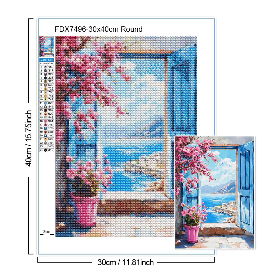 QIZITENG Diamond Painting DIY Set Rustikale Landschaft als Mosaik-Kreuzstich Kunstwerk in Mehrfarbig, B/H: 40 x 30 cm - Bild 2
