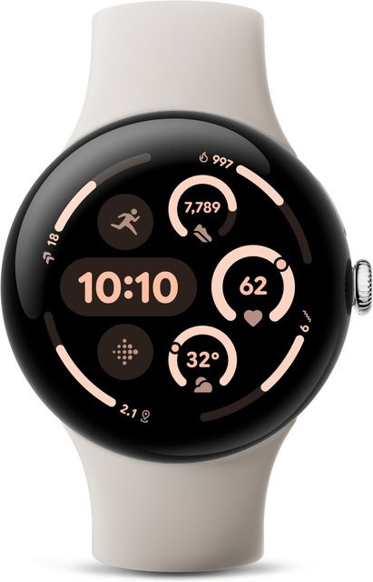 Google Pixel Watch 3 WiFi Smartwatch mit GPS, Aluminiumgehäuse in Polished Silver und Sportarmband in Porcelain, 45 mm - Bild 2