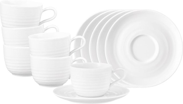 Seltmann Weiden Terra Kaffeetassen mit Untertassen 260 ml 6er Set Weiß aus Porzellan - Bild 1