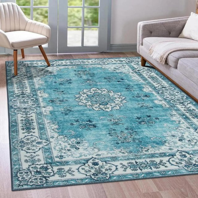 Lodestar Boho-Teppich mit geometrischem Design in Türkis, waschbar und rutschfest, B/T: 90 x 60 cm - Bild 1
