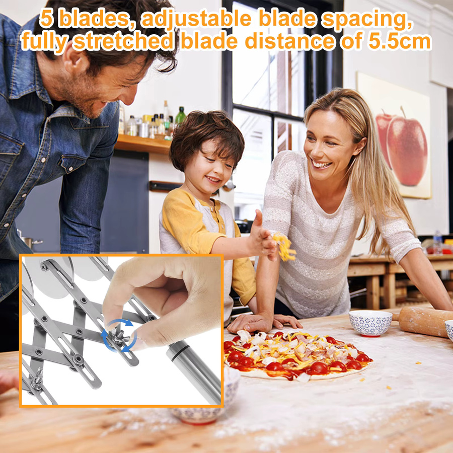 Willstar 5-Rad-Pizzaschneider und Gebäckschneider aus Edelstahl in Silber mit verstellbarem Klingenabstand - Bild 5