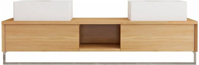 Doppelwaschtisch Kupang von Vente-unique aus Teakholz in Naturfarben Hell, Breite: 140 cm, Tiefe: 50 cm, Höhe: 32 cm - Bild 1