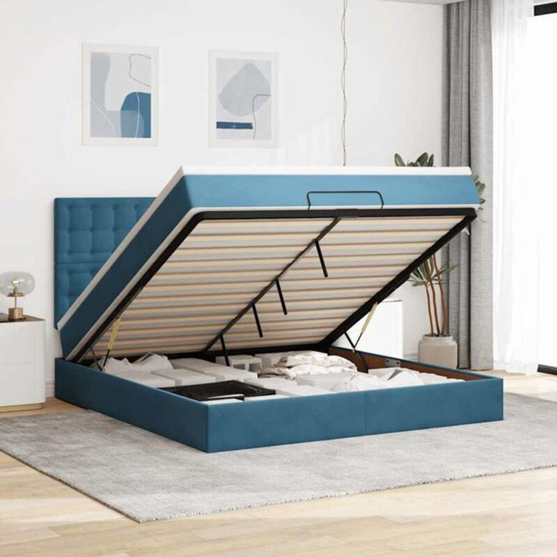 Vidaxl Ottoman Polsterbett mit Matratzen und LED in Dunkelblau aus Samt, B/T: 180 x 200 cm - Bild 1