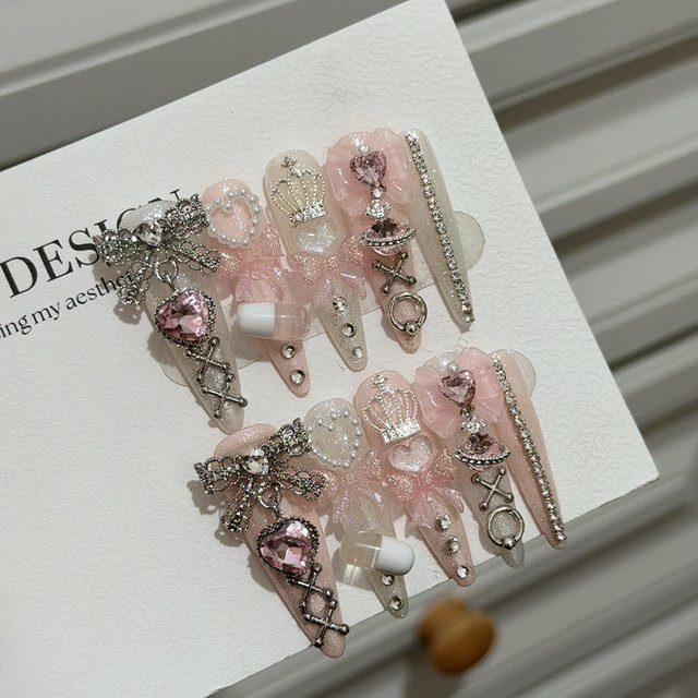 YADORNOS Kunstnägel, rosa, Diamant-Design, 10 Stück - Bild 1