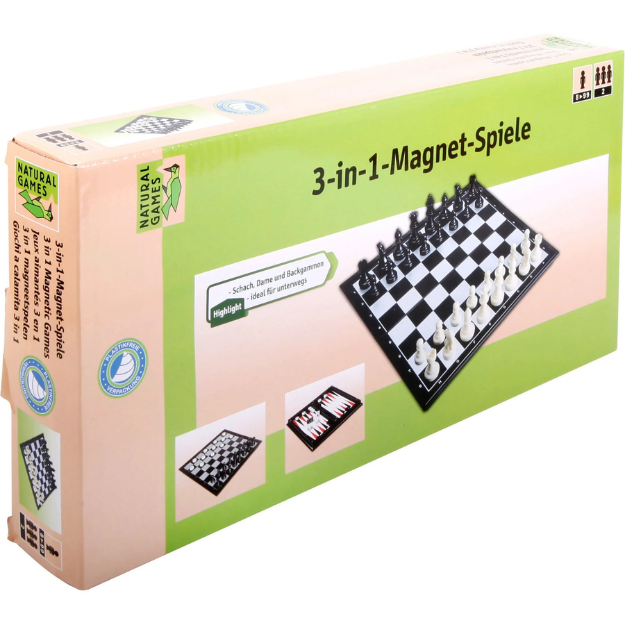Natural Games 3-in-1 Magnetspiel Dame Schach Backgammon Brettspiel ab 6 Jahren - Bild 2