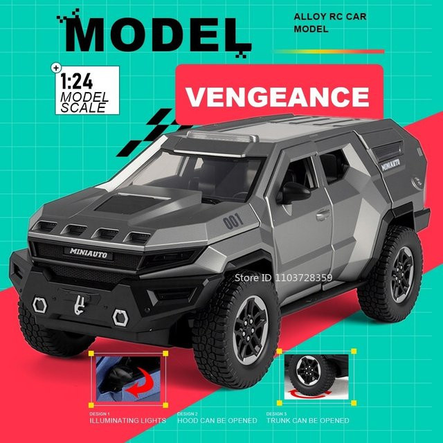 RMZ city Rezvani Vengeance Sabertooth Gepanzertes Offroad-Automodell, 1:24, Metall, mit Sound, Licht, Stoßdämpfung und Rückzugmotor - Bild 1