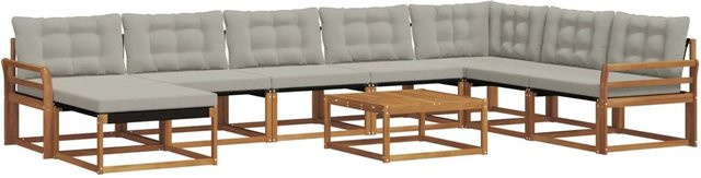 vidaXL Outdoor-Sofagarnitur 9-teilig aus Akazienholz mit Textilene und Kissen in Natur und Hellgrau - Bild 1