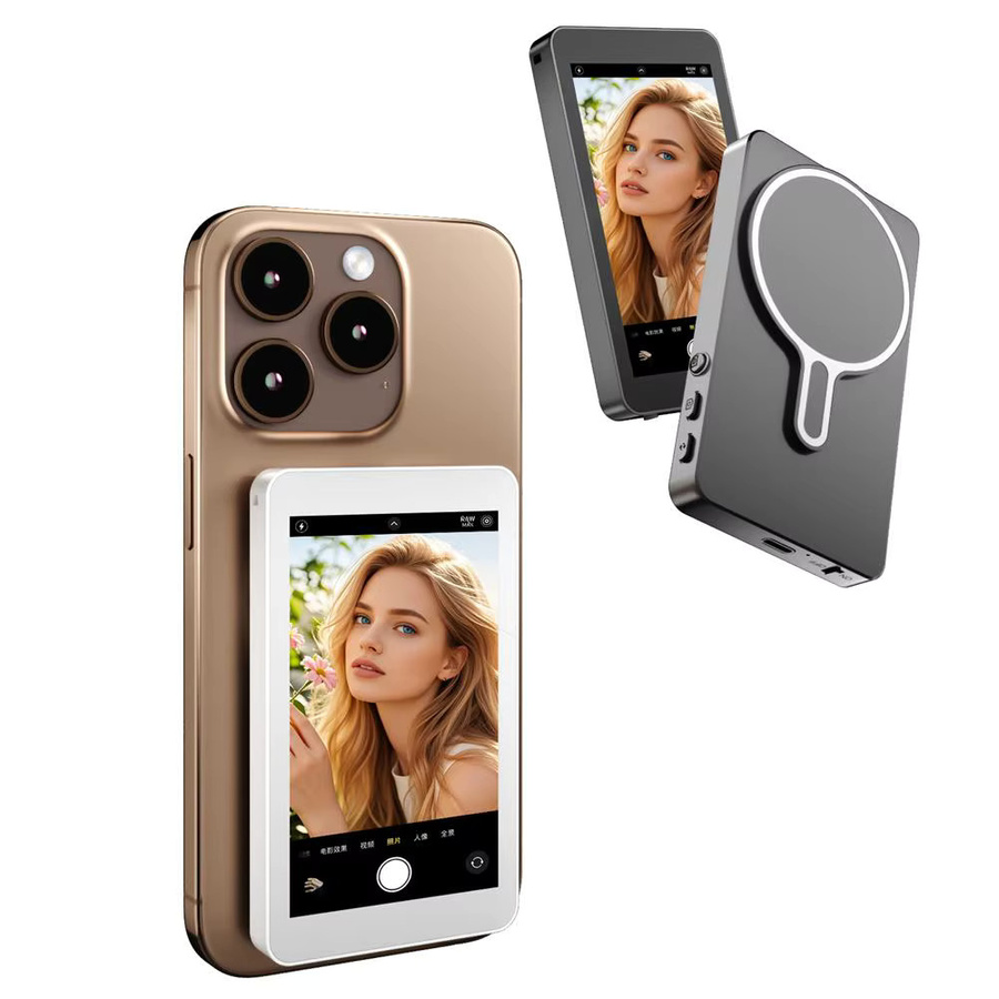 Magnetischer kabelloser Selfie-Monitor für iPhone und Android, 3,94 Zoll HD-Erweiterungsdisplay für Rückkamera, Vlog und Live-Videoaufzeichnung, Grau - Bild 2