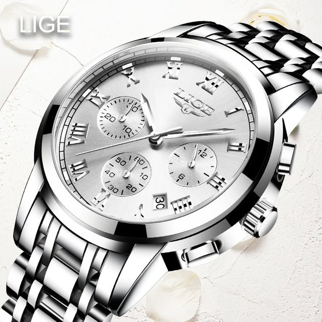 LIGE Chronograph Armbanduhr, Quarz, Edelstahl, Bicolor, Damen - Bild 1