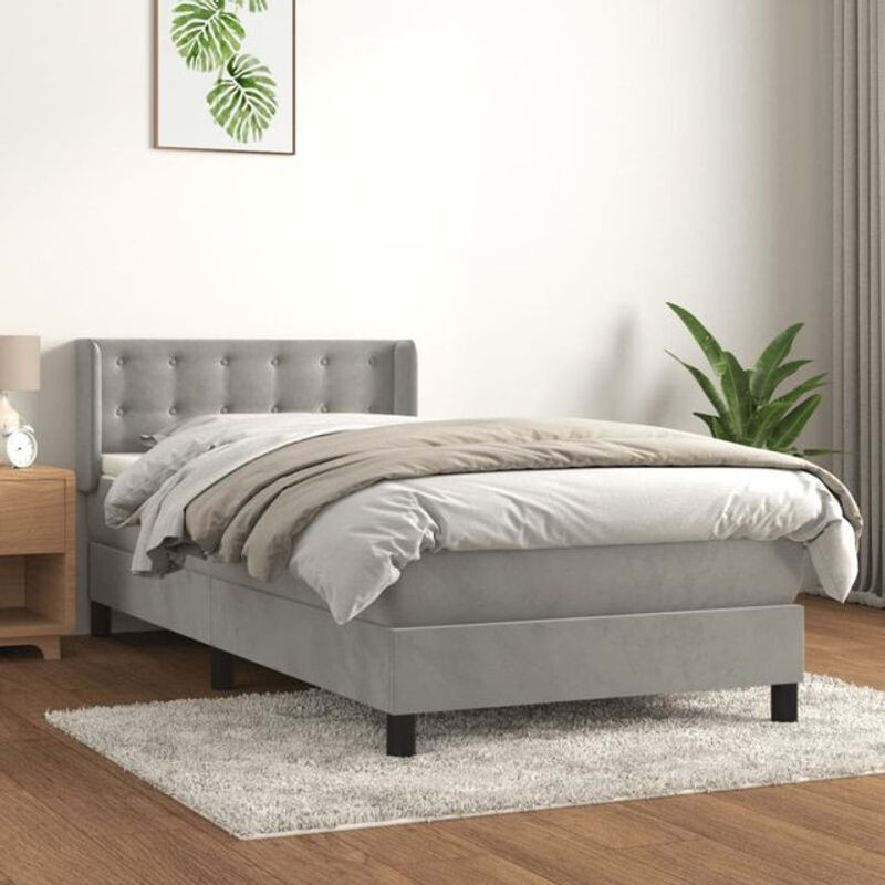 Vidaxl Boxspringbett mit Matratze aus Samt in Grau, B/T/H: 90 x 200 cm - Bild 1