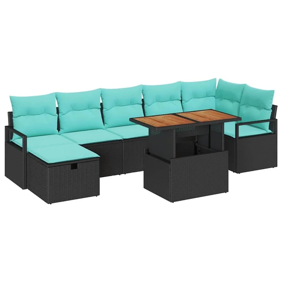 vidaXL Gartensofa-Set aus Poly-Rattan in Schwarz mit 8 Teilen, inklusive Kissen und Couchtisch für Terrasse und Garten - Bild 2