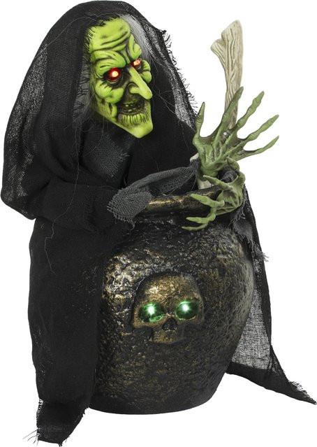 Aosom Animierte Halloween-Tischhexe mit Kessel, Lachsound und leuchtenden Augen, Höhe: 47 cm - Bild 1