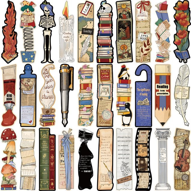 30er Set PickJoy Vintage Lesezeichen mit Cartoon-Motiven in Multicolour für Scrapbooking und Journaling - Bild 1